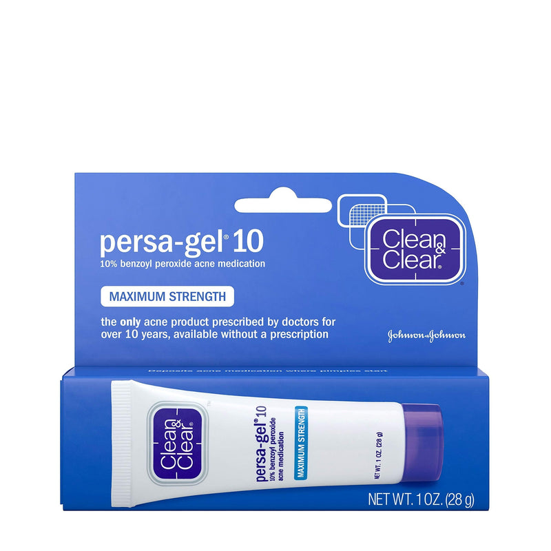 [Australia] - Clean & Clear PersaGel 10 Acne Medication Spot Treatment with Maximum Strength 10 Benzoyl Peroxide Topical Pimple Cream Acne Gel medication for Face Acne with Benzoyl Peroxide, 4 Count 1 Ounce (Pack of 4) 