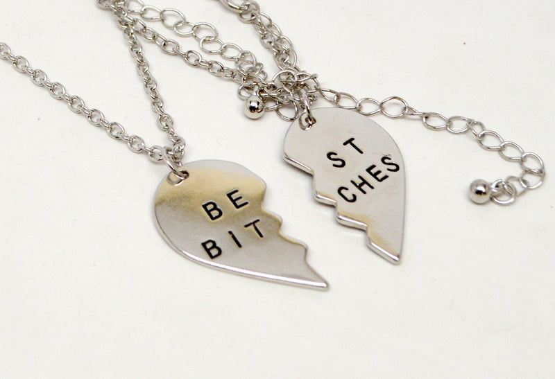 [Australia] - Lux Accessories Best Friends BFF Forever Best Bitches Valentine Detached Heart Pendant Charm Necklaces (2pc) 