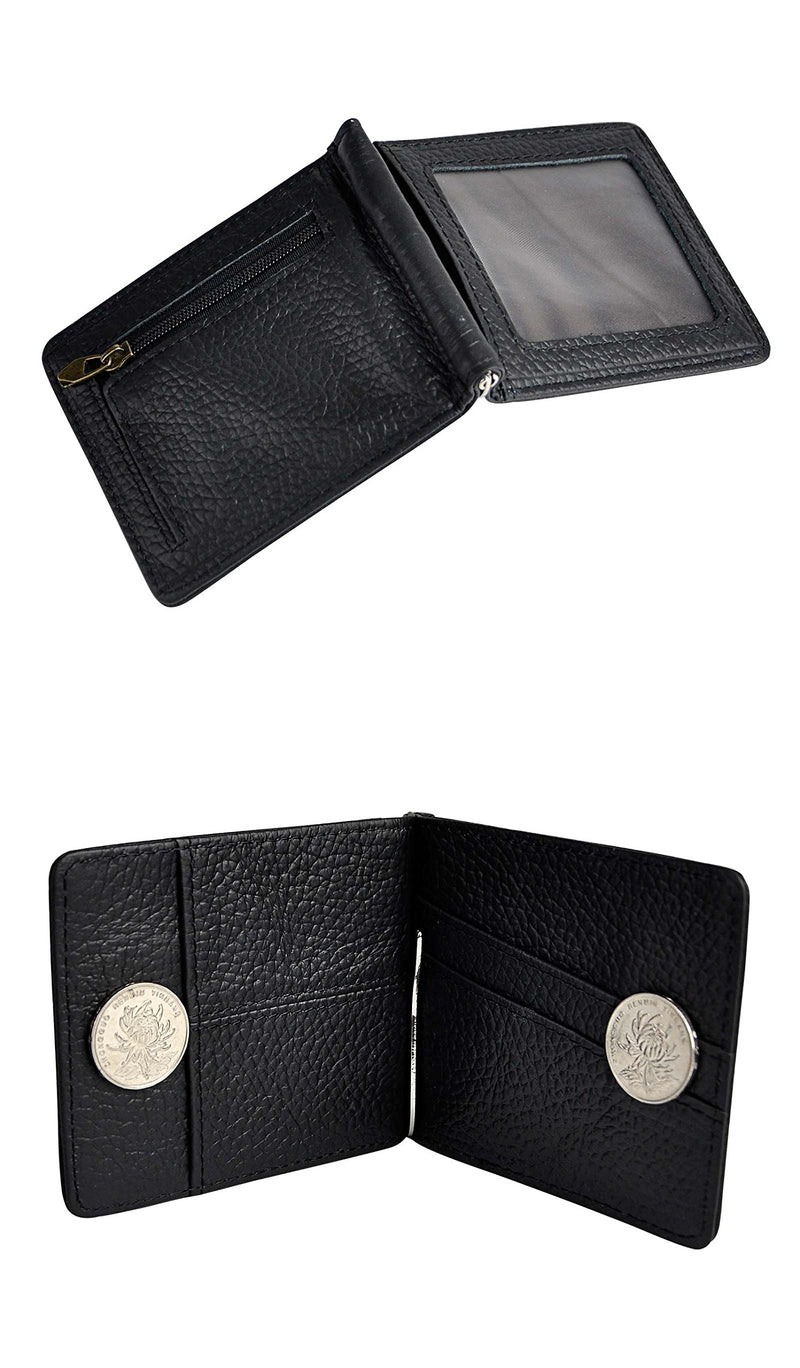 [Australia] - Le'aokuu Mens Leather Small Designer Coin Magnetic Slim Money Clip Card Case Holder Front Pocket Organizer Wallet 1099 1099 Black 