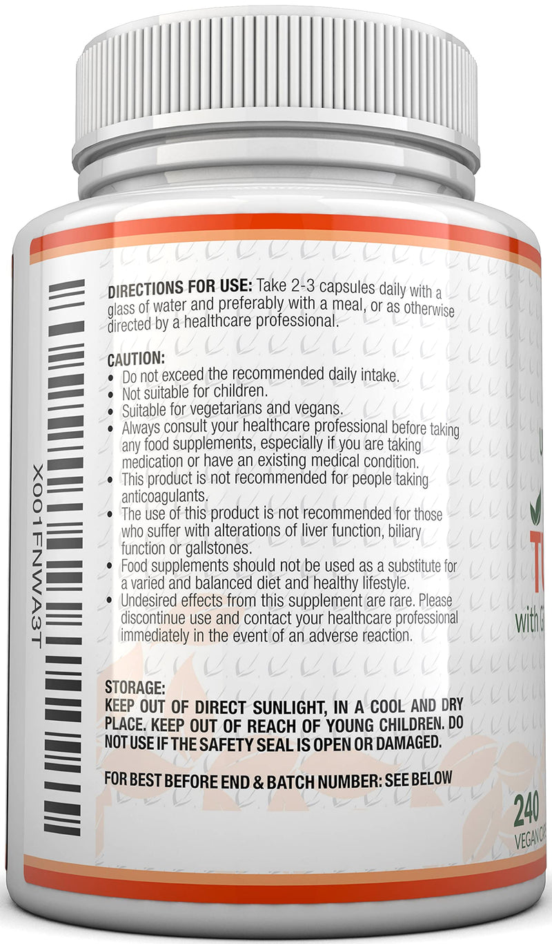 [Australia] - Organic Turmeric Ginger and Black Pepper - 2280 mg per Serving - 240 Vegan Capsules - Soil Association Certified - High Strength Tumeric Curcumin - 4 Months Supply - Nu u Nutrition 