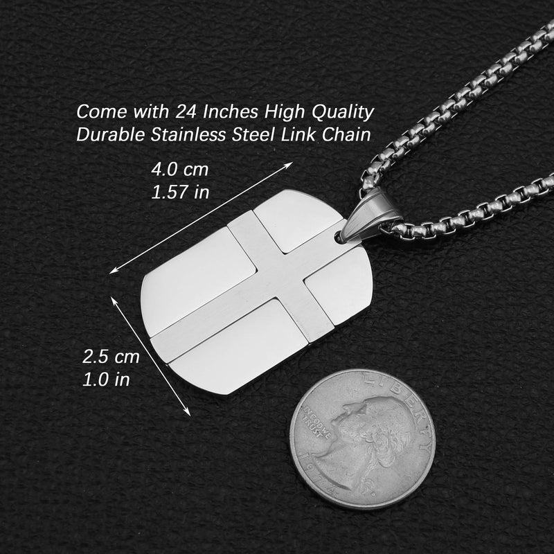 [Australia] - HZMAN Isaiah 41:10 Jewelry, Stainless Steel Cross Dog Tag Pendant Necklace Strength Bible Verse Silver 