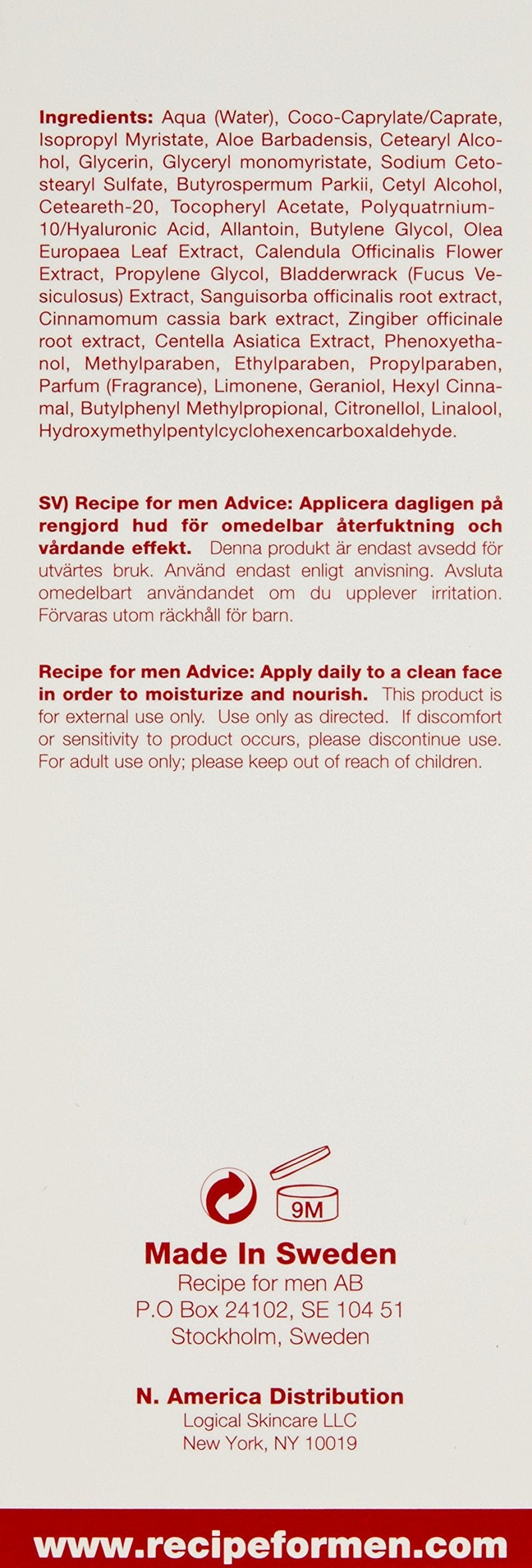 [Australia] - Recipe for Men Facial Moisturiser+ Cream 75ml 