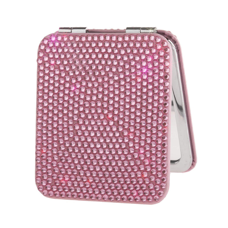 [Australia] - Lovely Handmade Square Baby Pink Bling Crystal Compact Mirror Cute Rhinestone Portable Makeup Mirror for Woman,Lady,Girls 