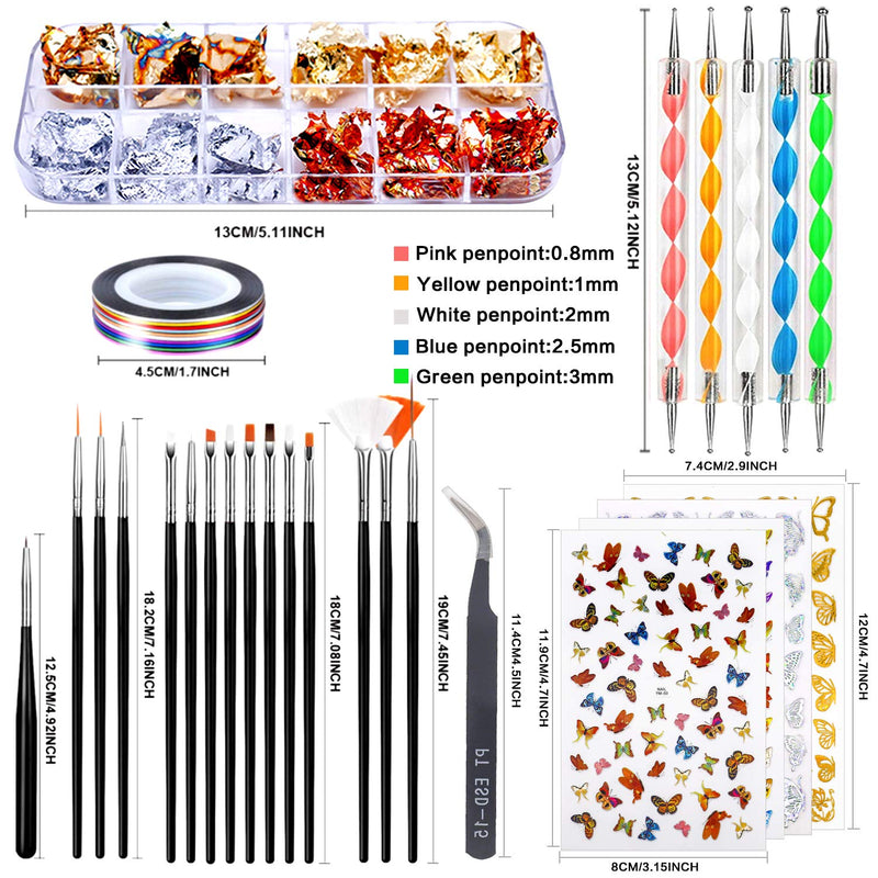 [Australia] - JOYJULY Nail Art Design Tools, 3D Nail Art Decorations Kit with Nail Art Brushes Dotting Tools Holographic Nail Art Stickers Nail Foil Tape Strips and Nails Art Rhinestones and Pick-Up Tweezers 28 Piece Set Black 