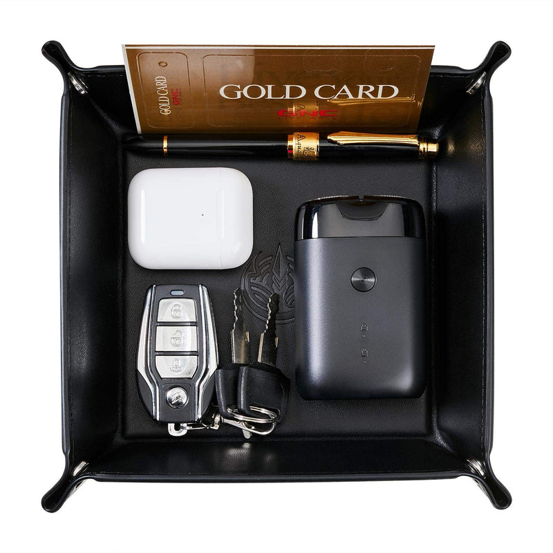 [Australia] - OARIE Men Valet Tray,Jewelry Tray Key PU Leather Valet Tray Box, Fully PU Leather Storage Tray(Black) Black_S 