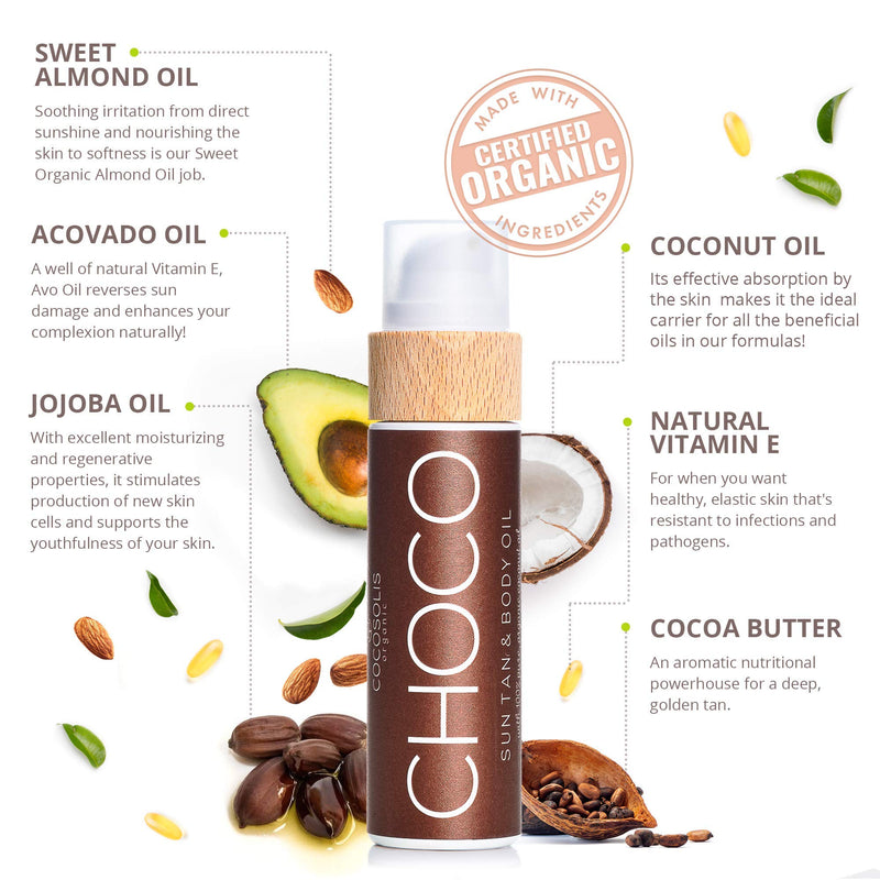 [Australia] - COCOSOLIS Choco Suntan & Body Oil - Organic Tanning Bed Lotion - Deep Chocolate Tan - Tanning Accelerator for Indoor Tanning Beds (110 Milliliters) 