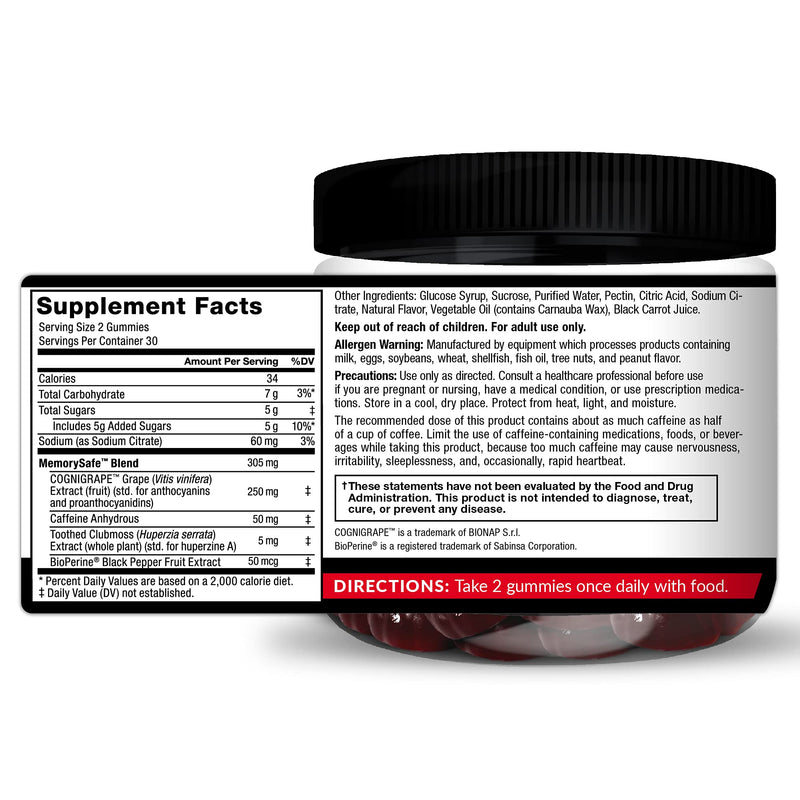 [Australia] - Forebrain Gummies Nootropic Brain Support Supplement for Memory and Focus, Brain Vitamin with COGNIGRAPE and Huperzine A, Focus Gummies to Support Recall and Sharpness, Force Factor, 60 Gummies 60 Count (Pack of 1) 