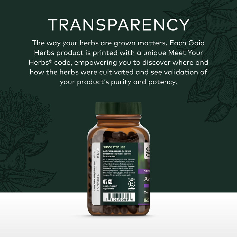 [Australia] - Gaia Herbs Adrenal Health Daily Support - with Ashwagandha, Holy Basil & Schisandra - Herbal Supplement to Help Maintain Healthy Energy and Stress Levels - 120 Liquid Phyto-Capsules (60-Day Supply) 120 Count (Pack of 1) Standard Packaging 
