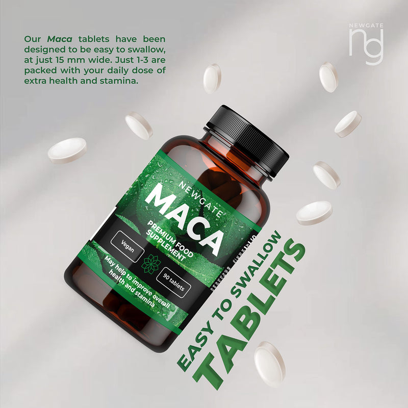 [Australia] - Newgate Labs Maca 90 High Strength Vegan Tablets 50mg Providing Organic Maca Root 500mg - for Skin Health - Premium Nutritional Supplement - Made in The UK � Halal, GMO Free 