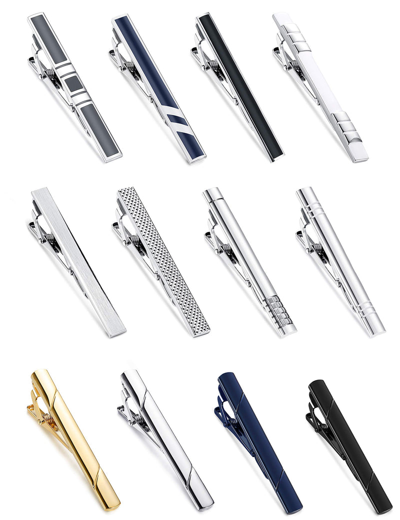 [Australia] - Jstyle 12 Pcs Tie Clips Set for Men Tie Bar Clip Set for Regular Ties Necktie Wedding Business Clips with Gift Box 