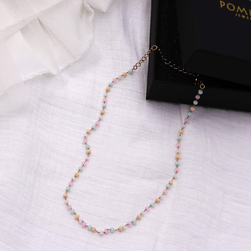 [Australia] - POMINA Dainty Black Beaded Choker Necklace, Delicate Beaded Chain Short Necklace for Women Girls Teens Multi color 
