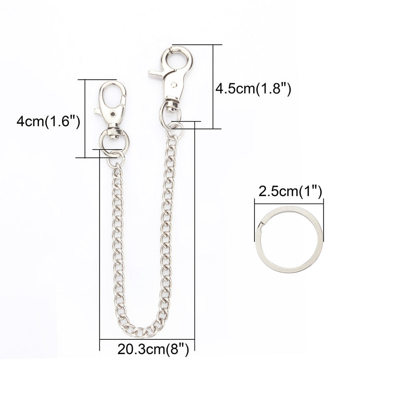 [Australia] - Wallet Chain, Wisdompro 2 Pack 8 inch Heavy Duty Pocket Keychain with Lobster Clasps and 2 Keyrings for Keys, Wallet, Jeans, Pants, Belt Loop, Purse and Handbag 8'' & 8'' 