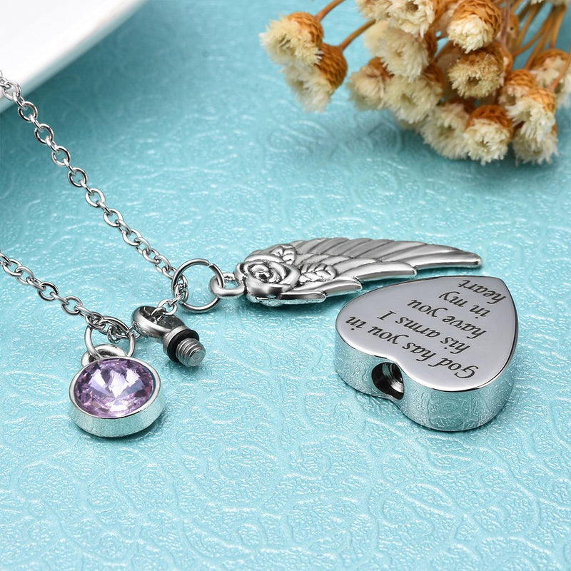 [Australia] - Cat Eye Jewels Memorial Cremation Urn Necklace Keepsake Angel Wing Heart Pendant Ash Holder Necklaces for Ashes for Men Women with Funnel Kit June 