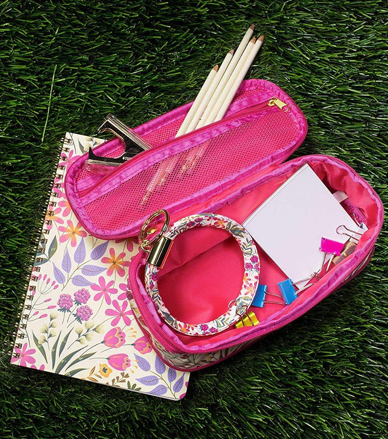 [Australia] - Steel Mill & Co Big Capacity Pencil Case Holder, Cute Floral Expandable Travel Zipper Pouch, Storage Organizer for Art Supplies, Makeup, Toiletries, and Tech Accessories, Wildflowers 