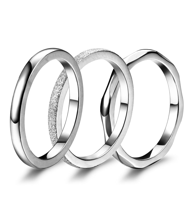 [Australia] - JOERICA 3Pcs 2mm Stainless Steel Women's Stackable Eternity Ring Band Engagement Wedding Ring Set 4-9 stainless-steel, silver tone 5 