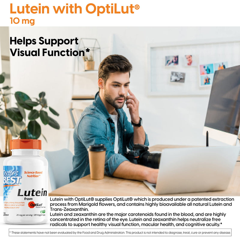 [Australia] - Doctor's Best Lutein with OptiLut Non-GMO, Vegan, Gluten Free, Soy Free, Eye Health, 20 mg, 120 Veggie Caps 