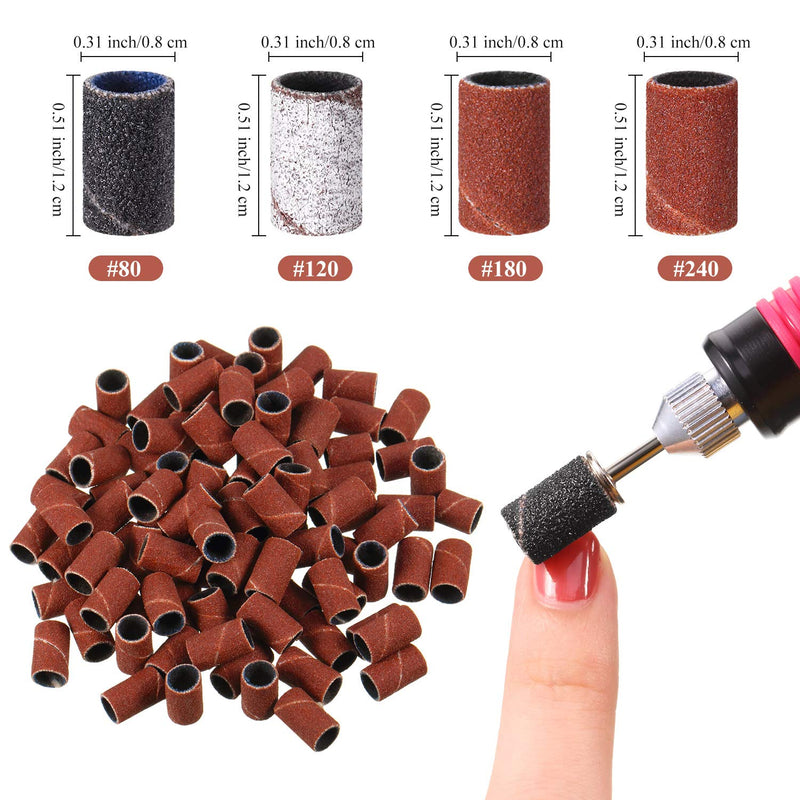 [Australia] - 402 Pieces Nail Sanding Bands with Nail Drill Bits Set, Include 400 Pieces Nail Art Sanding Bands 3 Colors 80 120 180 240, 2 Pieces Nail Drill Bits 3/32 Inch for Manicure Pedicures 
