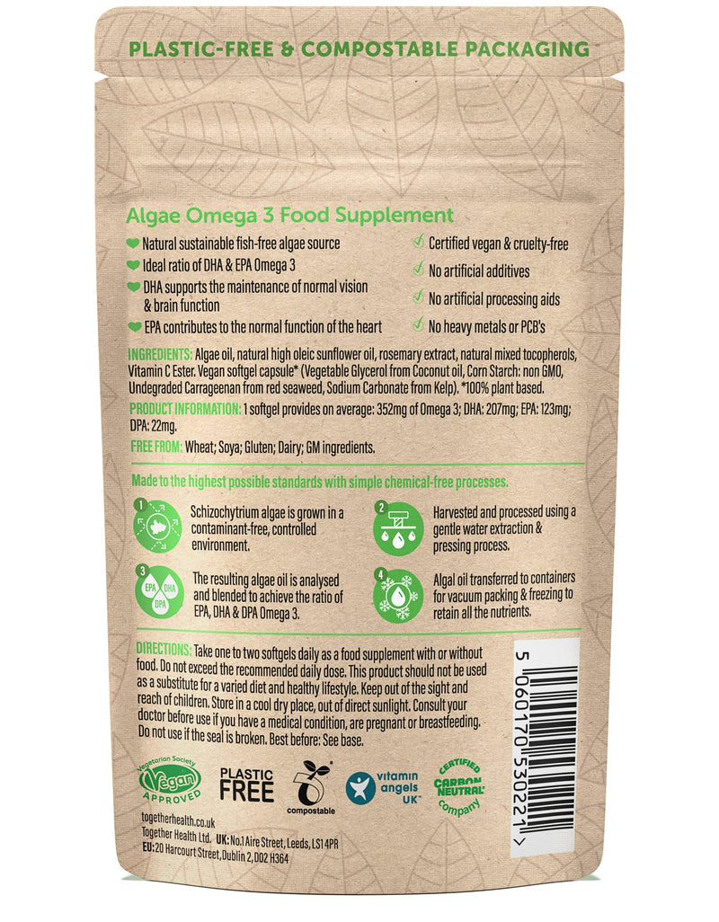 [Australia] - Algae Omega 3 � Together Health � Pure Algae Omega 3 � Unique Plant Source of DHA & EPA � Vegan Friendly - Made in The UK � Pack of 2 - 60 Softgels 60 Count (Pack of 2) 