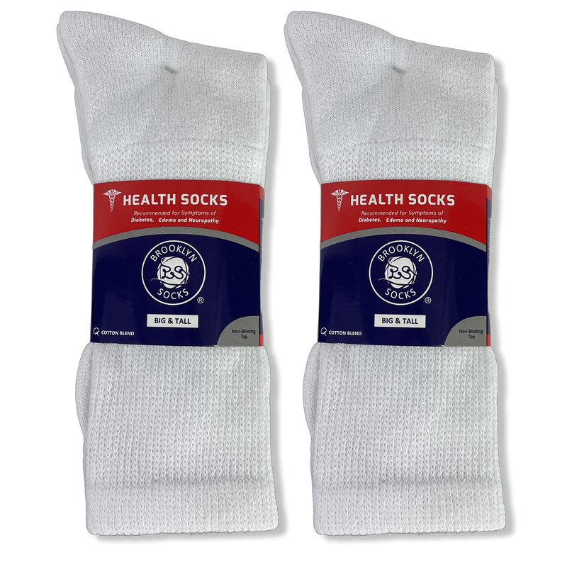[Australia] - Big and Tall - 6 pairs of Diabetic Cotton Neuropathy Crew Socks, King Size Mens Athletic Crew Socks (13-16, White) 