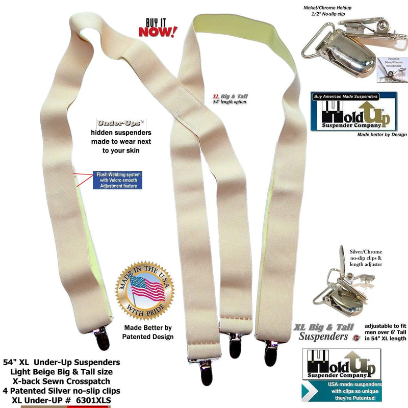 [Australia] - Holdup Suspender Company Hidden Undergarment X-back Beige Suspenders with No-slip Silver Clips 