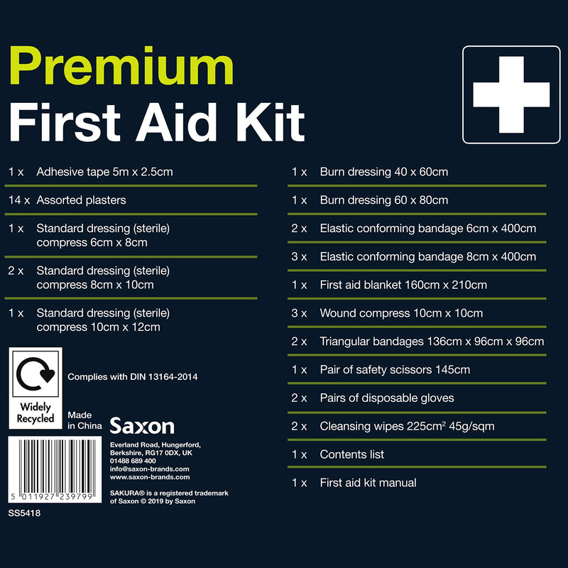 [Australia] - Sakura DIN First Aid Kit SS5418 - Zipped Bag, Comprehensive Kit Ideal for EU Travel - Meets EU Automotive Standards 