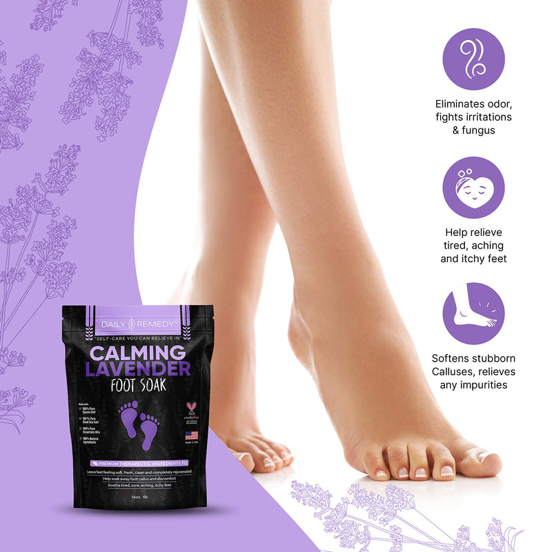 [Australia] - Calming Lavender Foot Soak with Epsom Salt, Made in USA, Antifungal Foot Soak Soothes Sore Tired Feet, Athletes Foot, Stubborn Foot Odor, Softens Calluses & Helps Treat Toenail Fungus, 16 oz 1 lb 