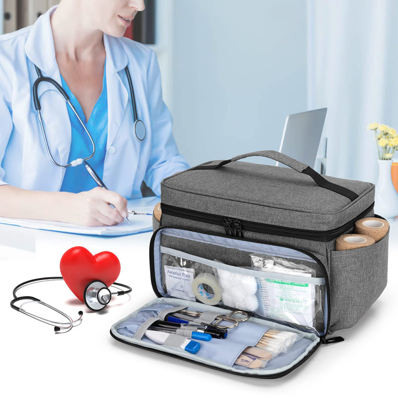 [Australia] - CURMIO Small Medicine Storage Bag Empty, Family First Aid Organiser Box for Emergency Medical Kits, Grey(Empty Bag, Patent Pending) 