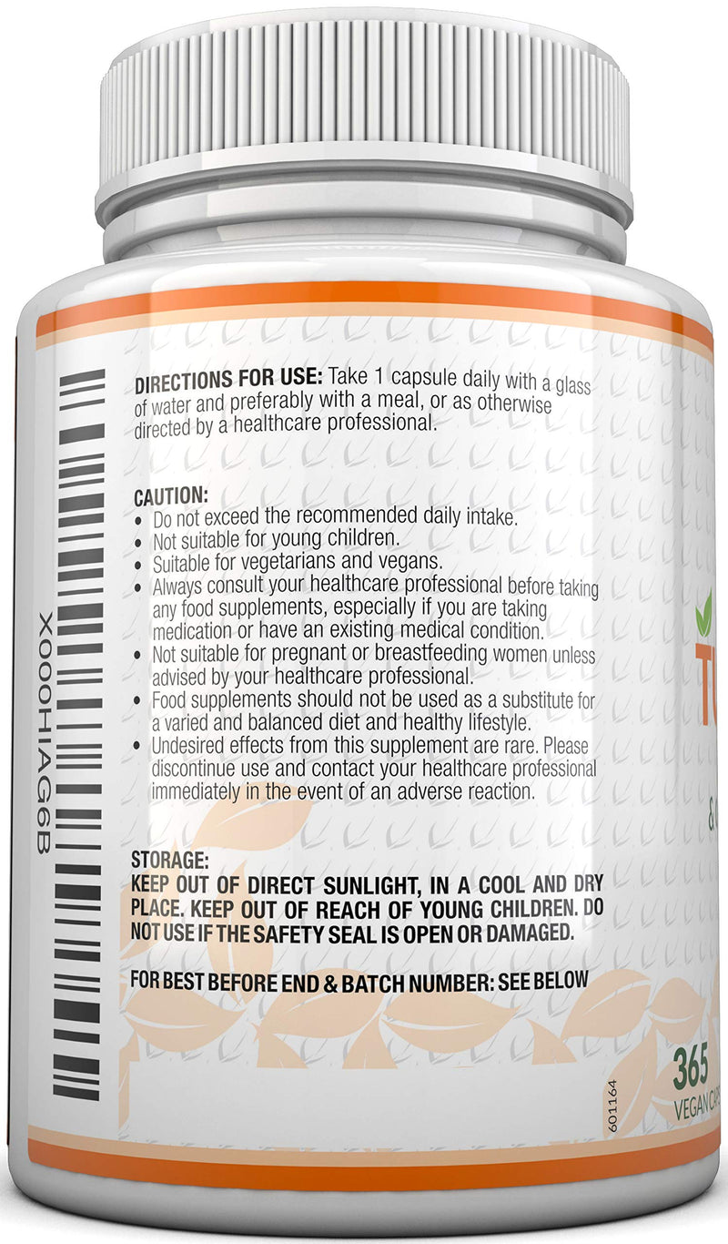 [Australia] - Turmeric Curcumin Organic High Strength 600mg, 365 Capsules with Organic Black Pepper | Suitable for Vegetarians & Vegans | Soil Association Certified, Made in The UK by Nu U Nutrition 