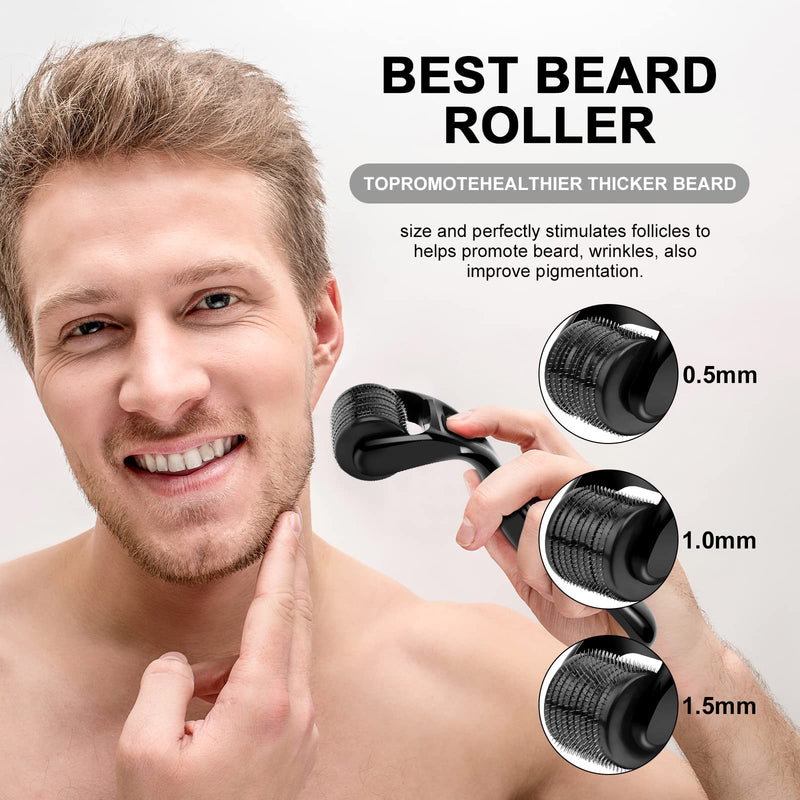 [Australia] - URAQT Beard Growth Kit, 6 Piece Beard Grooming Tools, Beard Derma Roller (0.5mm,1mm,1.5mm), Titanium Microneedle Beard Roller with Beard Brush Beard Scissors Comb for Men Beard Rapid Growth 6PCS 