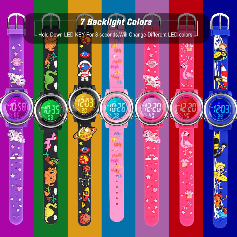 [Australia] - YxiYxi Kids Watches 3D Cute Cartoon Digital 7 Color Lights Toddler Wrist Watch with Waterproof Sports Outdoor LED Alarm Stopwatch Silicone Band for 3-10 Year Boys Girls Little Child Alphabet pink 