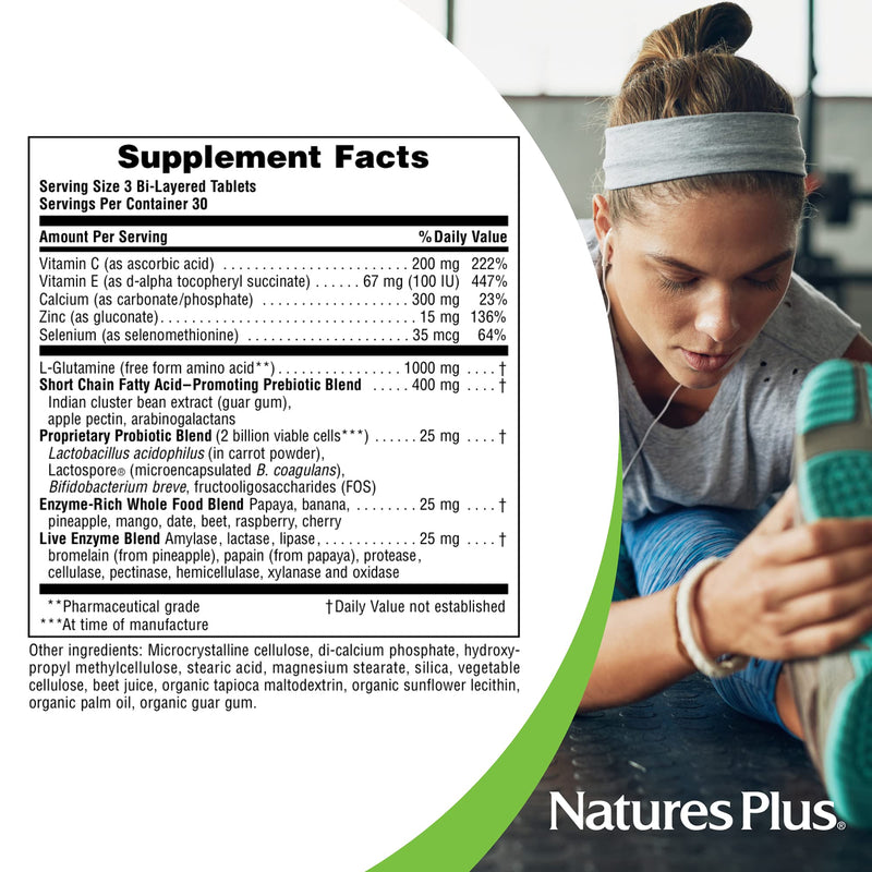 [Australia] - NaturesPlus GI Nutra Total Digestive Wellness - Natural Probiotics Supplement with Prebiotics, Digestive Enzymes, Calcium and Glutamine for Gut Health - Vegetarian, Gluten Free - 90 Tablets 90 Count (Pack of 1) 