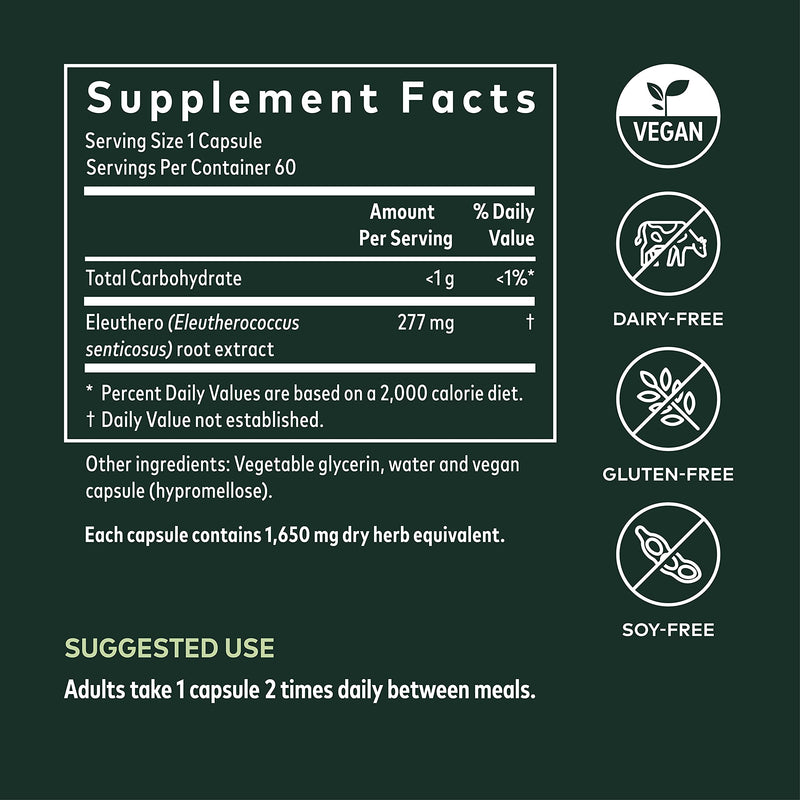 [Australia] - Gaia Herbs Eleuthero Root - Energy, Stamina & Mental Endurance Support - Eleuthero Root (Siberian Ginseng) Adaptogen Herbal Supplement - 60 Vegan Liquid Phyto-Capsules (30-Day Supply) Standard Packaging 