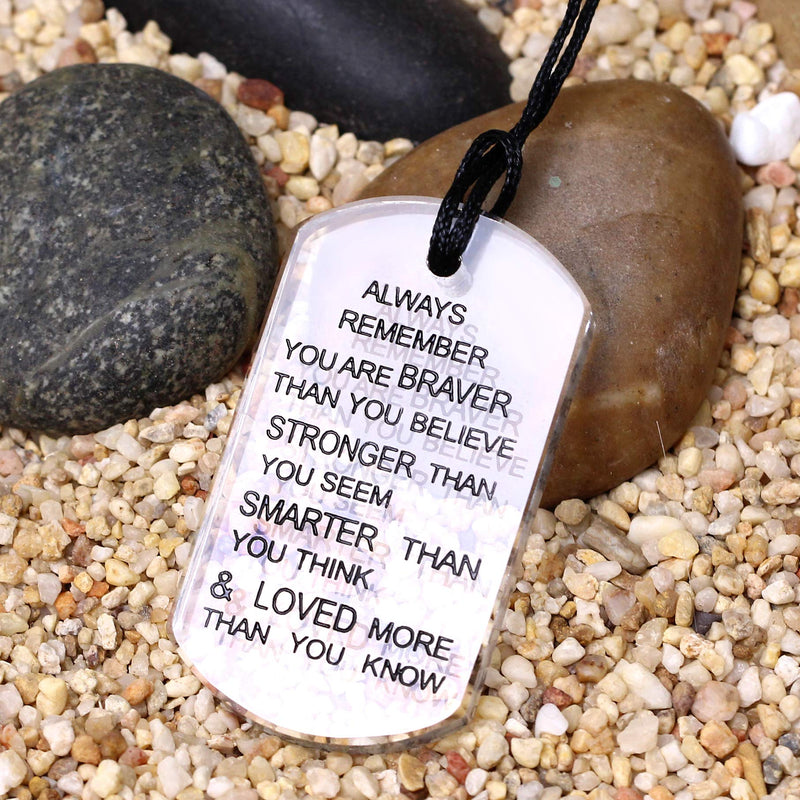[Australia] - lauhonmin Always Remember You are Braver/Stronger/Smarter Than You Think Pendant Necklace Family Friend Gift Unisex Black Words Transparent Crystal 
