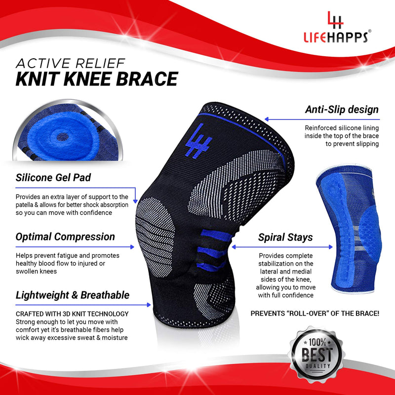[Australia] - Active Relief Knee Brace by Lifehapps - Patella Knee Support Compression Sleeve with Side Stabilizers for Arthritis Joint Pain, Meniscus Tears, ACL, MCL Injuries, Exercise, Running Medium Black 
