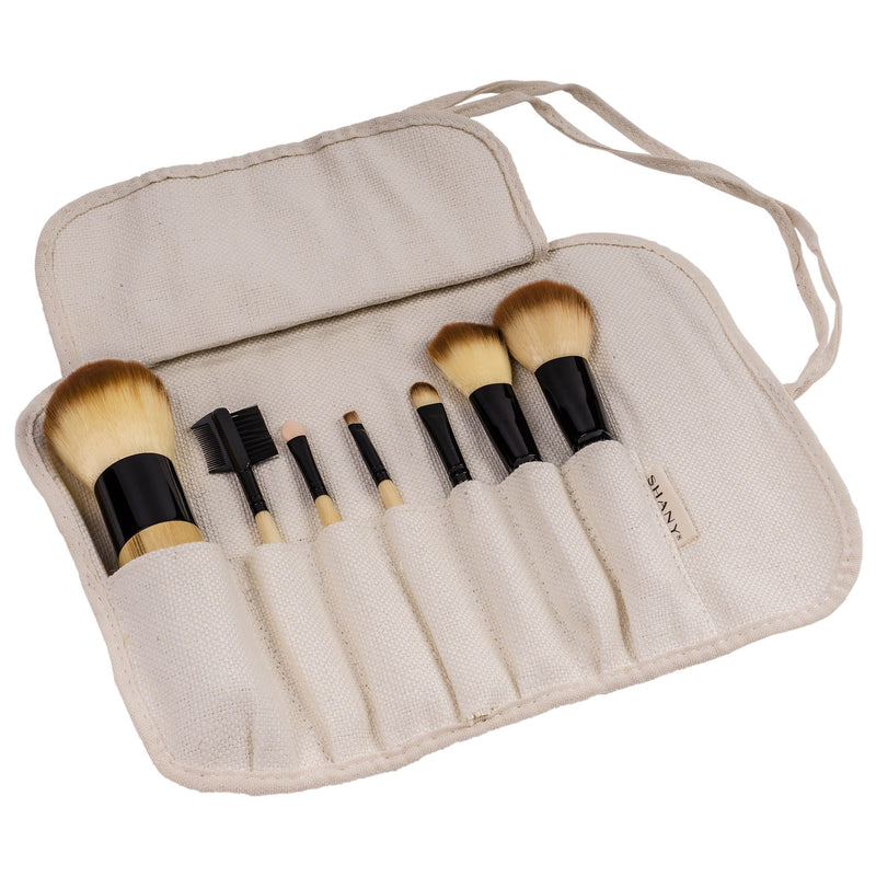 [Australia] - SHANY Bamboo Brush Set - Vegan Brushes With Premium Synthetic Hair & Cotton Pouch - 7pc 