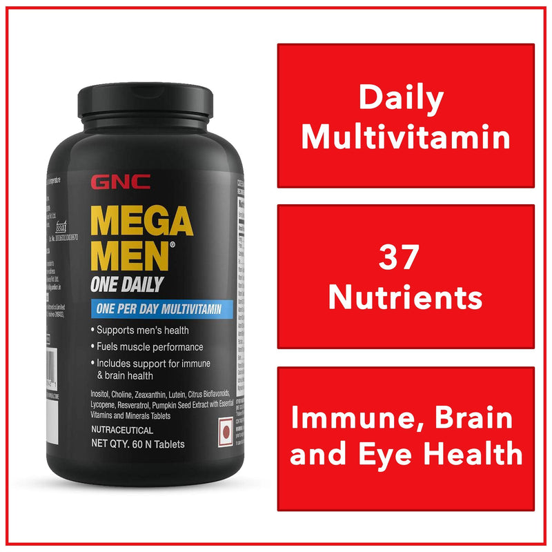 [Australia] - GNC Mega Men One Daily Multivitamin for Men, 60 Count, Take One A Day for 19 Vitamins and Minerals, Supports Muscle Performance, Energy, Metabolism, Brain, and Immune System 