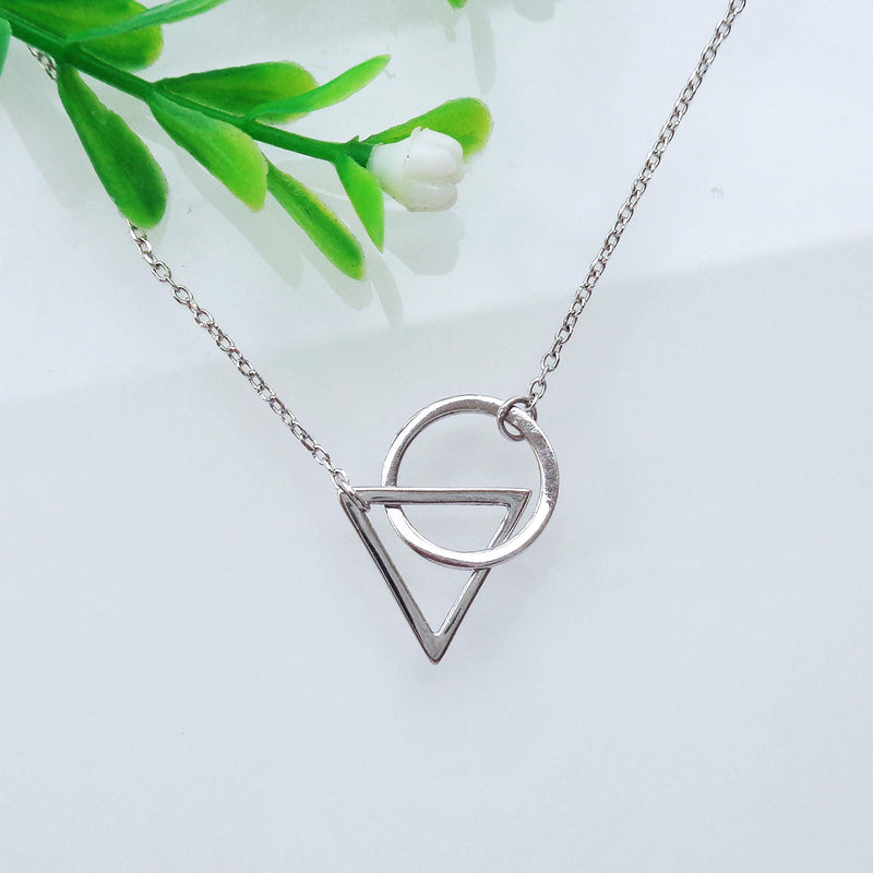 [Australia] - Hiqmic 925 Sterling Silver Gold Plated Fashion Circle Triangle Clasped Ring Necklace Pendant 15.5"-18" White 