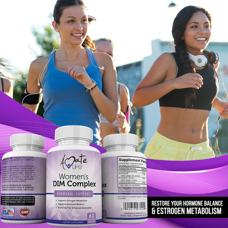 [Australia] - Women’s DIM Complex 150mg - Bioperine Estrogen Balancing Pills for Menopause & Hot Flashes Relief Support Hormonal Acne Powerful Supplement - 60 Capsules - Made in USA by Amate Life 
