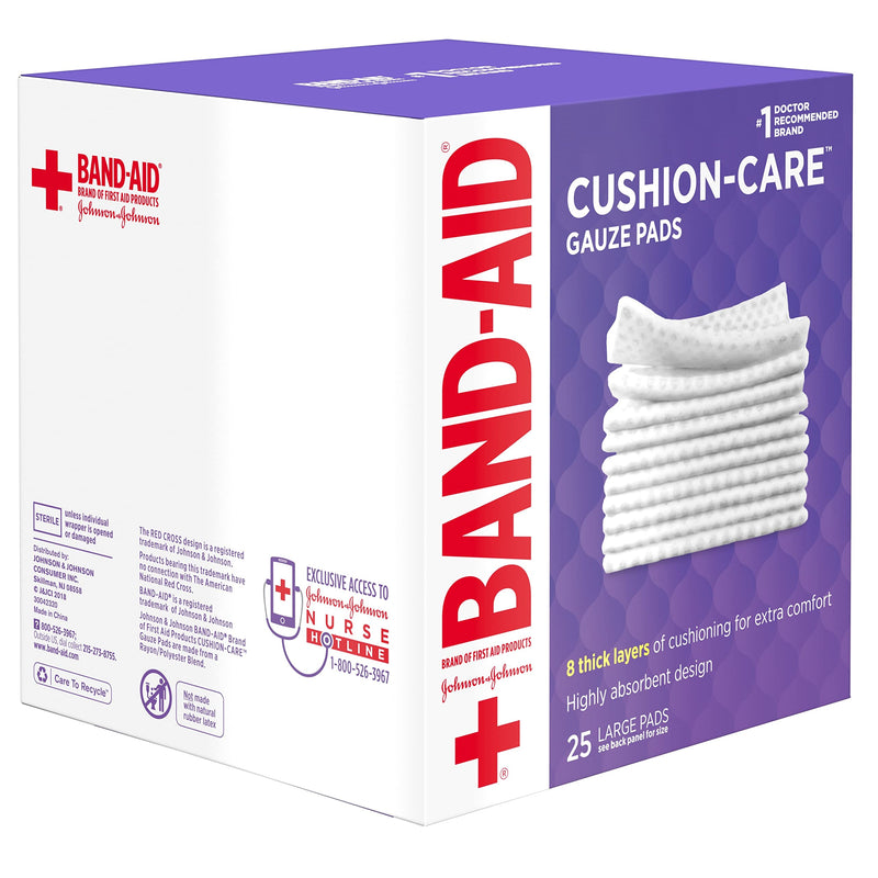 [Australia] - Band-Aid Brand Absorbent Cushion Care Sterile Square Gauze Pads for First Aid Protection of Minor Cuts, Scrapes & Burns, Non-Adhesive, Wound Care Dressing Pads, Large, 4 in x 4 in, 25 ct 