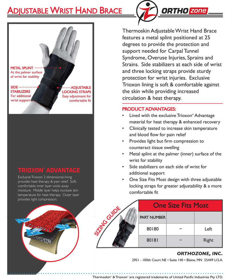 [Australia] - Thermoskin Adjustable Wrist/Hand Brace, Black, Right,One Size,80181 