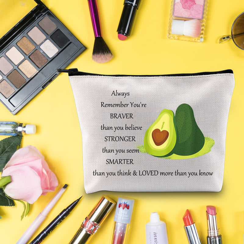 [Australia] - LEVLO Funny Avocado Cosmetic Make up Bag Avocado Lover Inspired Gift Avocado You Are Braver Stronger Smarter Than You Think Makeup Zipper Pouch Bag For Women Girls (Avocado Bag) Avocado Bag 