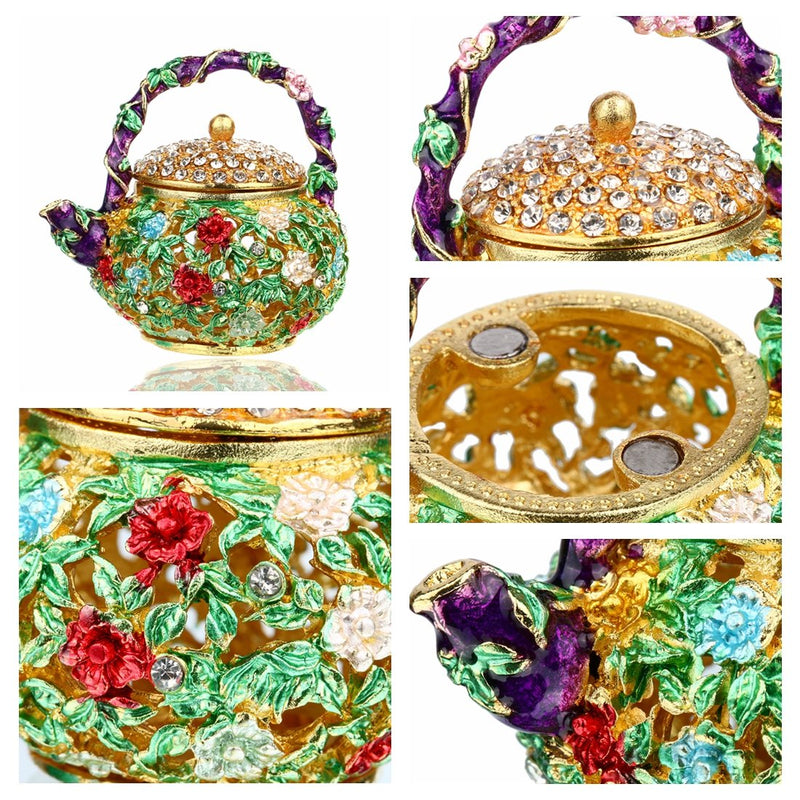 [Australia] - YUFENG Mini Teapot Trinket Box Hinged For Girls Ring Holder Handmade Ring Holder Dish Decorated (teapot) 