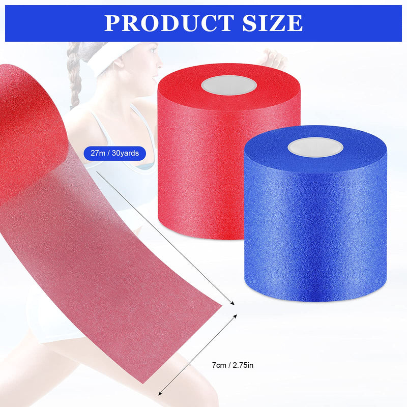 [Australia] - 2 Rolls Prewrap Athletic Tape Foam Underwrap Tape Sports Tape Foam Underwrap Bandage for Hair Wrists Elbows Knees Ankles, 2.75 Inches x 30 Yards(Rose Red, Blue) Rose Red, Blue 