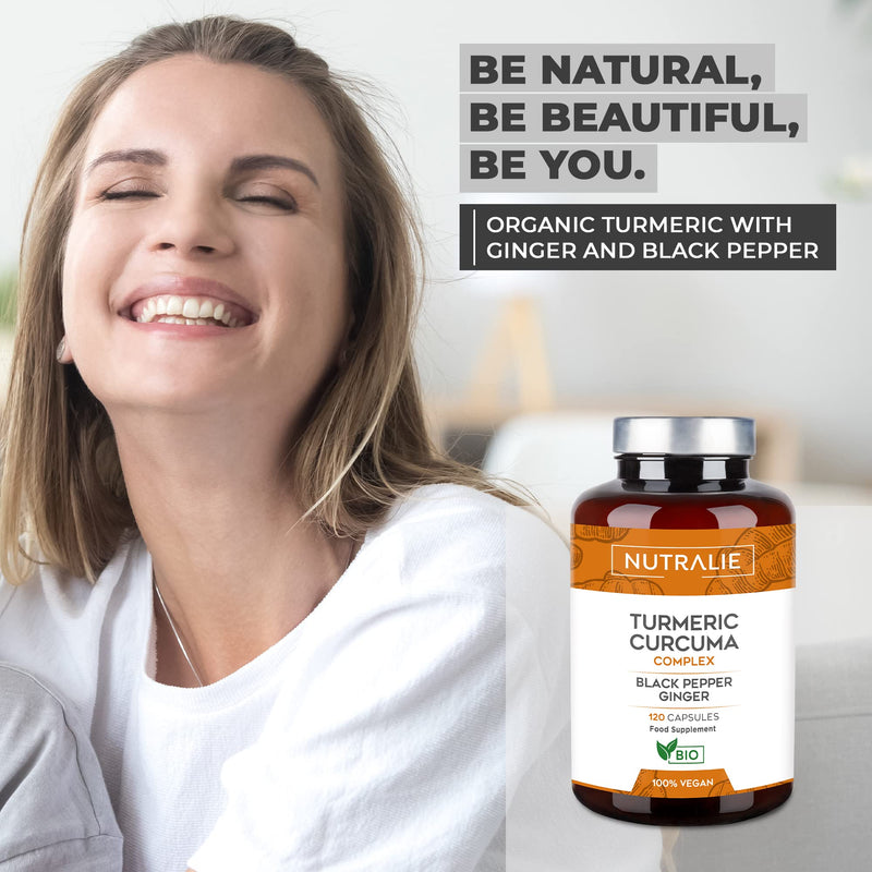 [Australia] - Organic Turmeric Capsules - with Black Pepper and Ginger - 1420mg High Strength Turmeric Curcuma Complex - Supplement with Curcumin - 120 Vegan Organic Capsules Nutralie 
