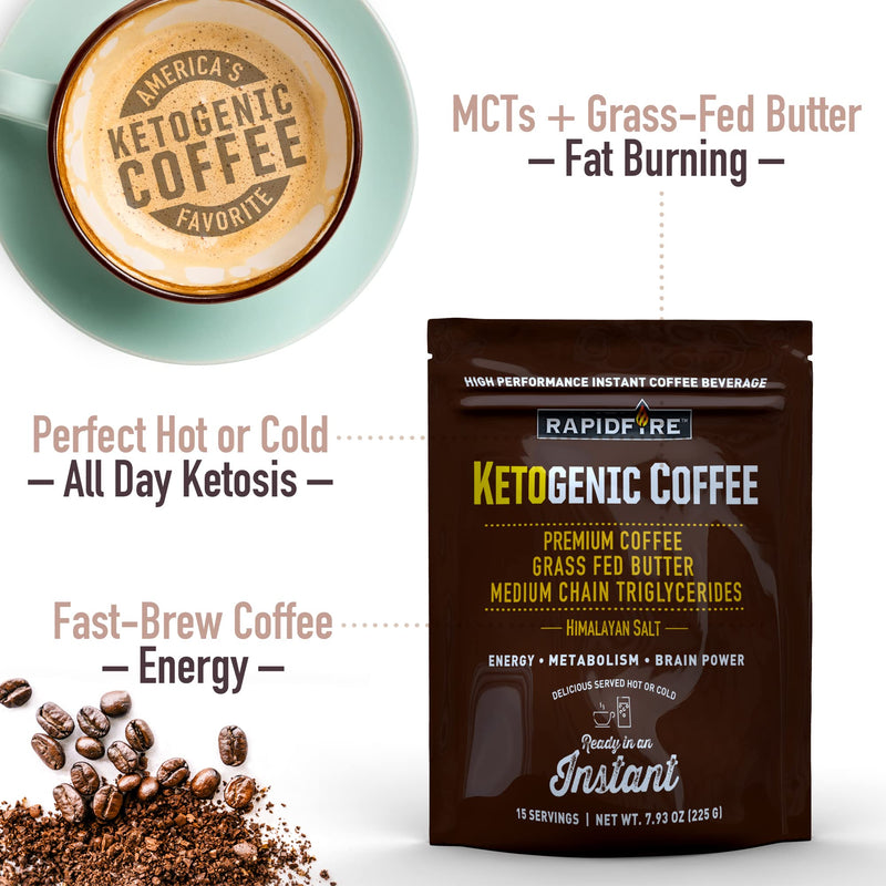 [Australia] - Rapidfire Ketogenic High Performance Instant Coffee Mix, Supports Energy and Metabolism, 15 Servings, brown, 7.93 ounce (pack of 1) 