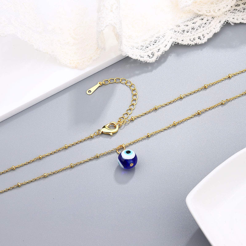 [Australia] - UNGENT THEM Evil Eye Pendant Necklace Chain Blue Eyes Amulet Ojo Turco Dainty Necklace for Women Girls (Silver/Gold) gold 