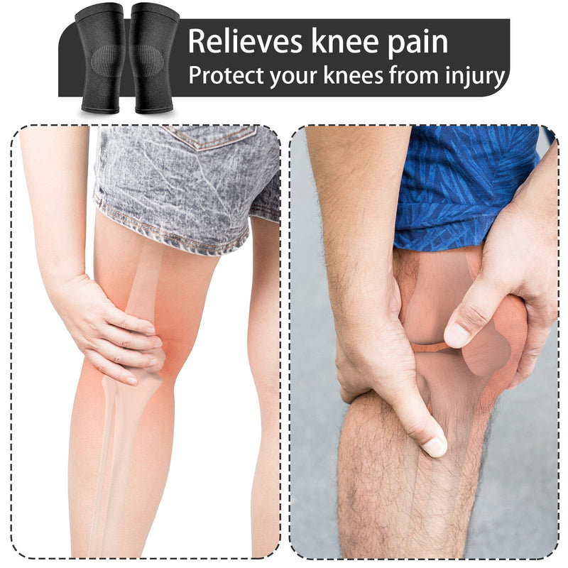 [Australia] - 2 Pair Knee Brace Compression Sleeves Knee Support Brace for Meniscus Tear, Lightweight Knee Sleeve for Arthritis Pain Relief, Knee Support for Men and Women for Running, Weight Lifting (Black, Beige) Black, Beige 