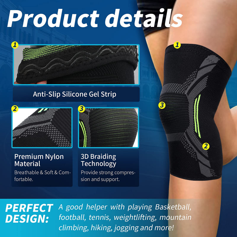 [Australia] - DARLIS 2 Pack Knee Braces for Knee Pain Men Women - Knee Compression Sleeve Support, Non-Slip Knee Brace for Running, Gym, Workout - High Stretch Knee Pads for Meniscus, ACL,Joint Pain L(18.6"-21.2") 