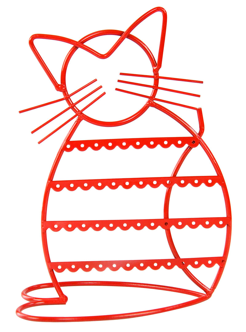 [Australia] - LilGift ARAD Cat-Shaped Earring Holder, Jewelry Rack, Display Organizer for Piercings-Red Finish 