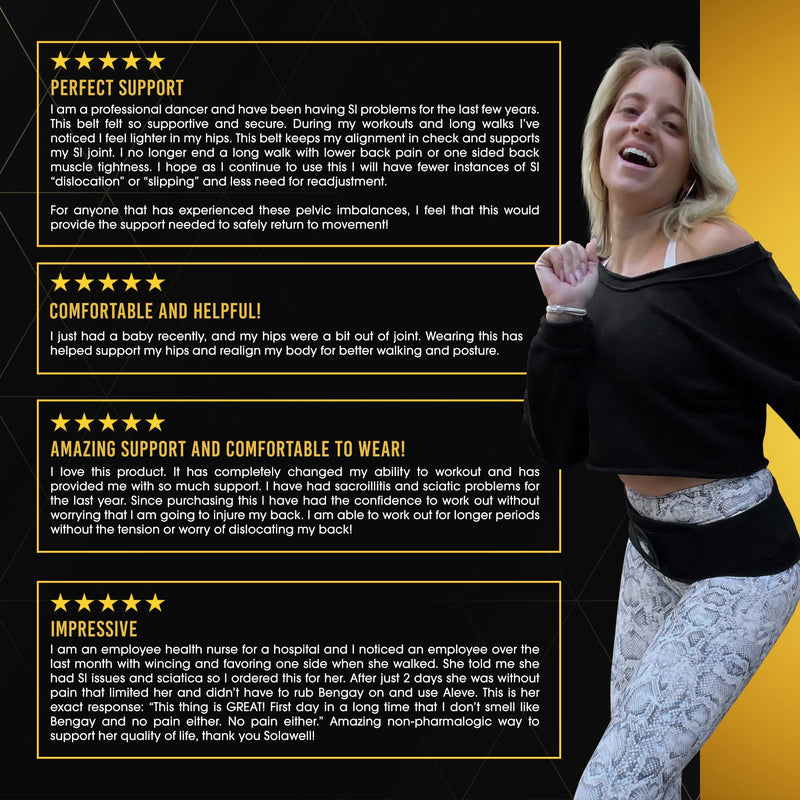 [Australia] - SOLAWELL Sacroiliac Belt - Lower Back Support to Treat Sciatica - Pain Relief for Pelvic, Lumbar, Nerve and Leg Discomfort - Posture and Pregnancy Support - Pelvis Brace to Improve Alignment - SI Joint Belt for Women and Men, Black 